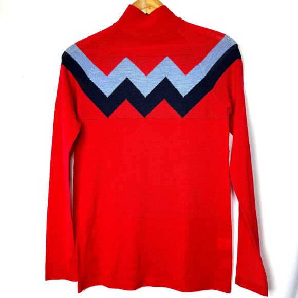 L'ETOILE Sport Chevron Mock Neck Sweater Red Size Medium NWT - Picture 3 of 8